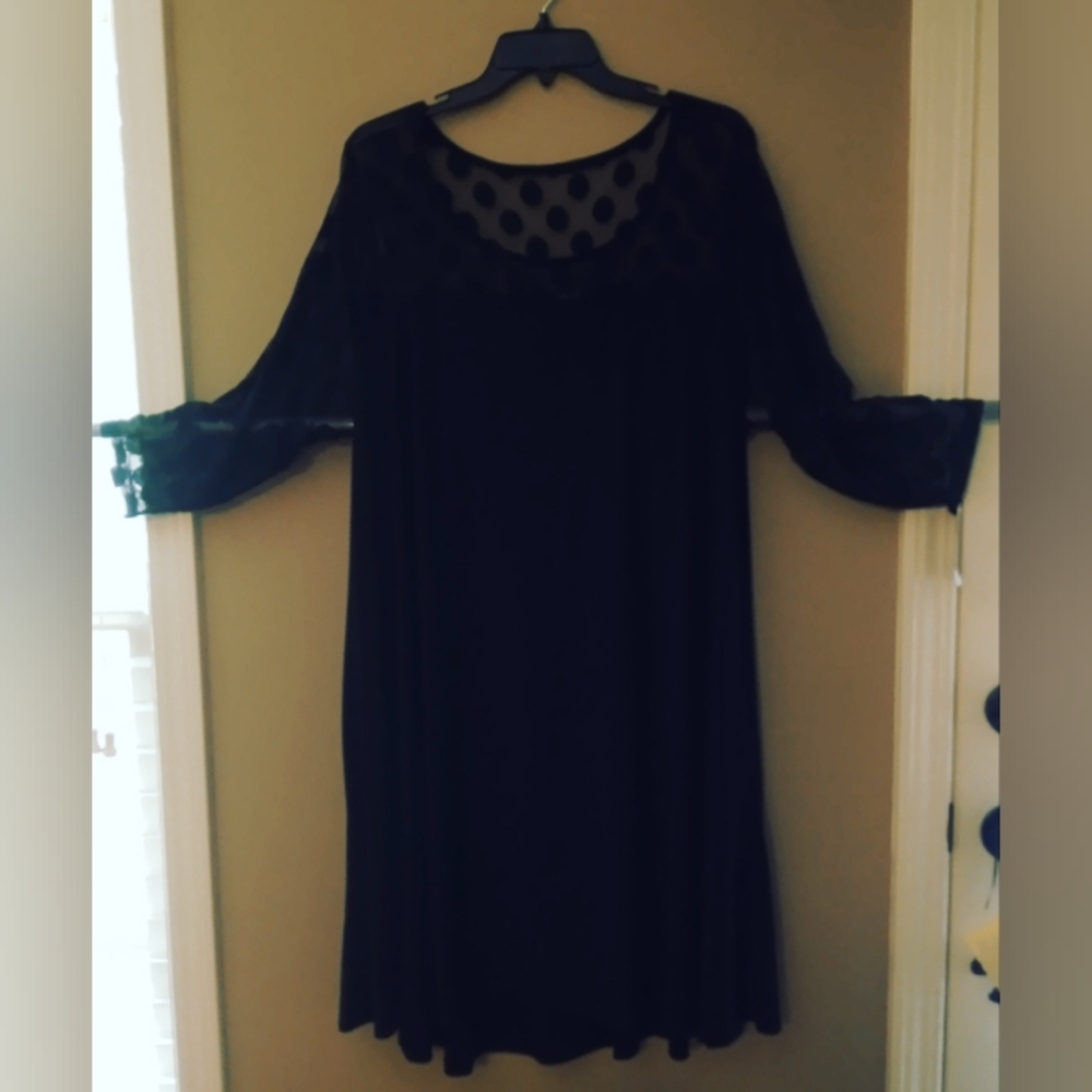 Nina Leonard Size 2X Black Jersey Dress with Pockets and high low hemline